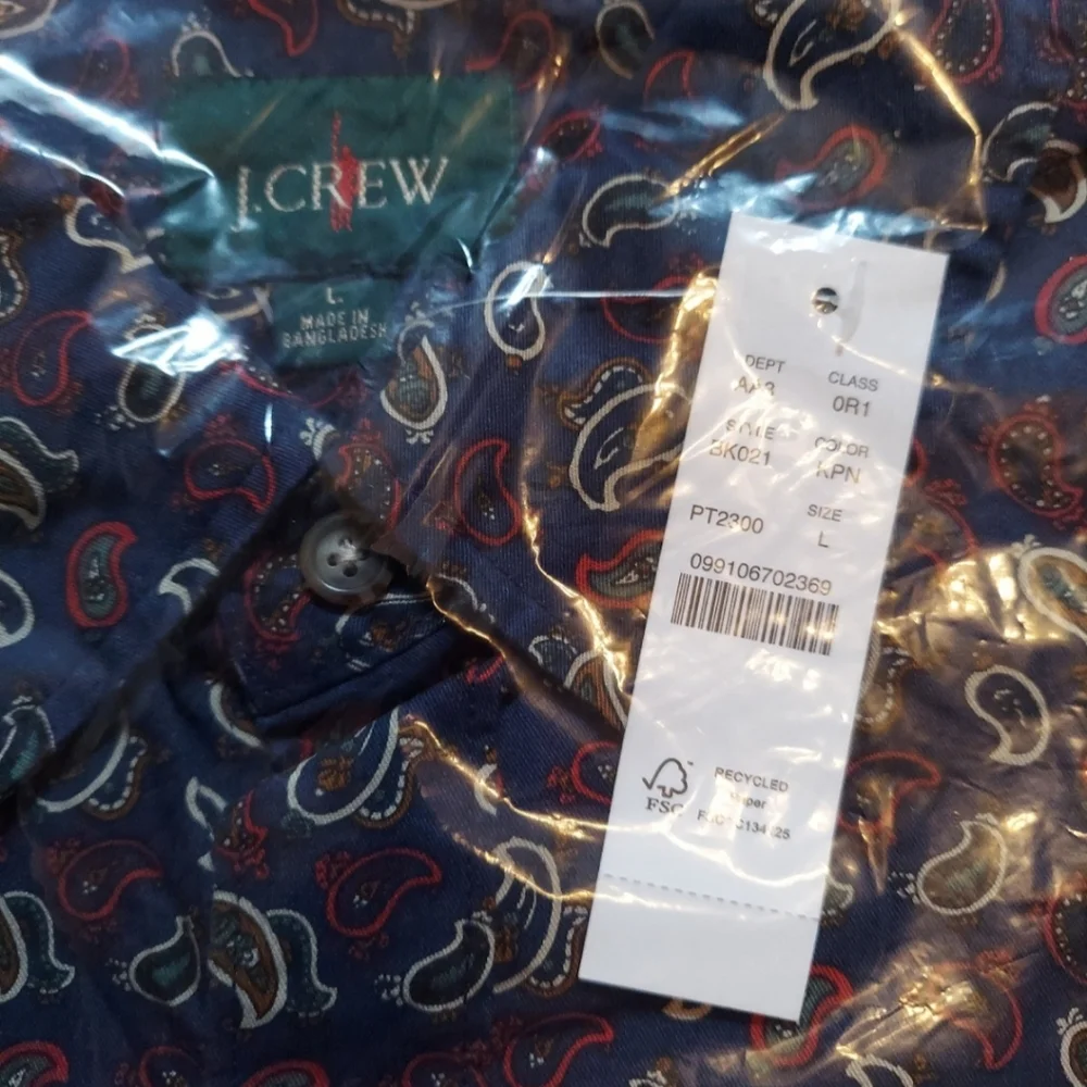 J.CREW Vintage twill shirt in Khalia Navy Blue Paisley Men's LG. BNWT SO $90